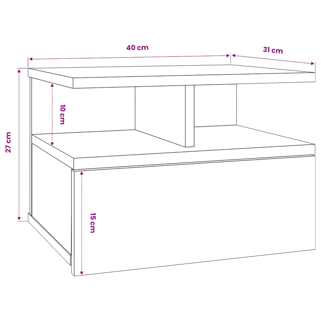 vidaXL Floating Nightstand | White | Engineered wood | Compact