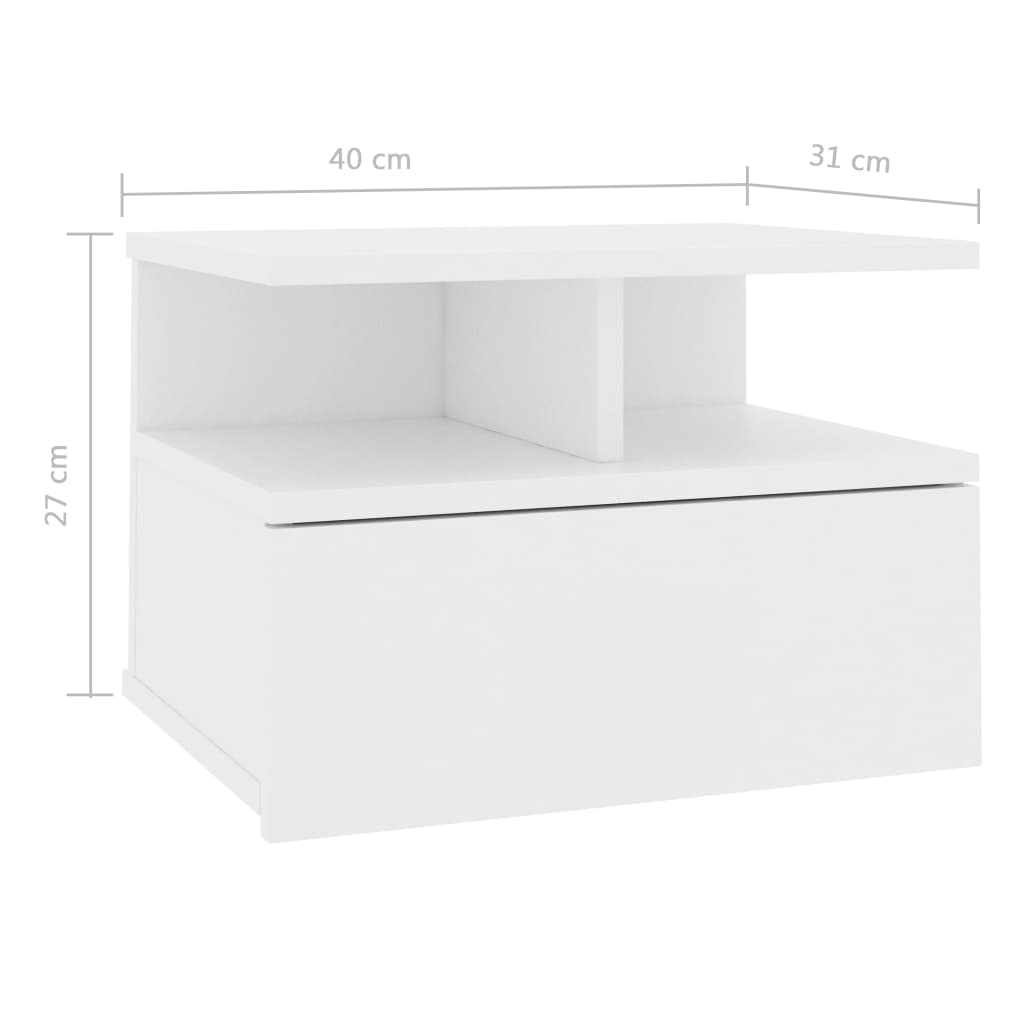 800406 vidaXL Floating Nightstands 2 pcs White 40x31x27 cm Engineered Wood