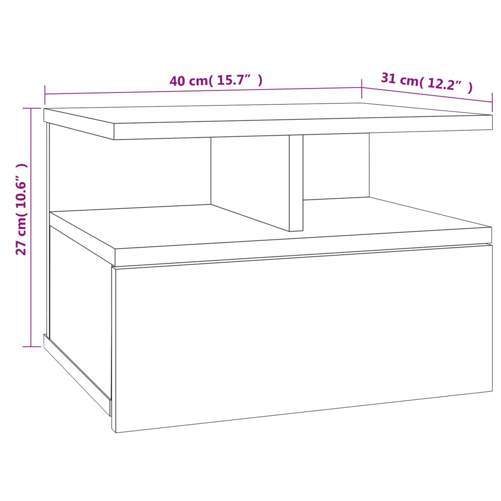 vidaXL Floating Nightstand Sonoma Oak 40x31x27cm Engineered Wood