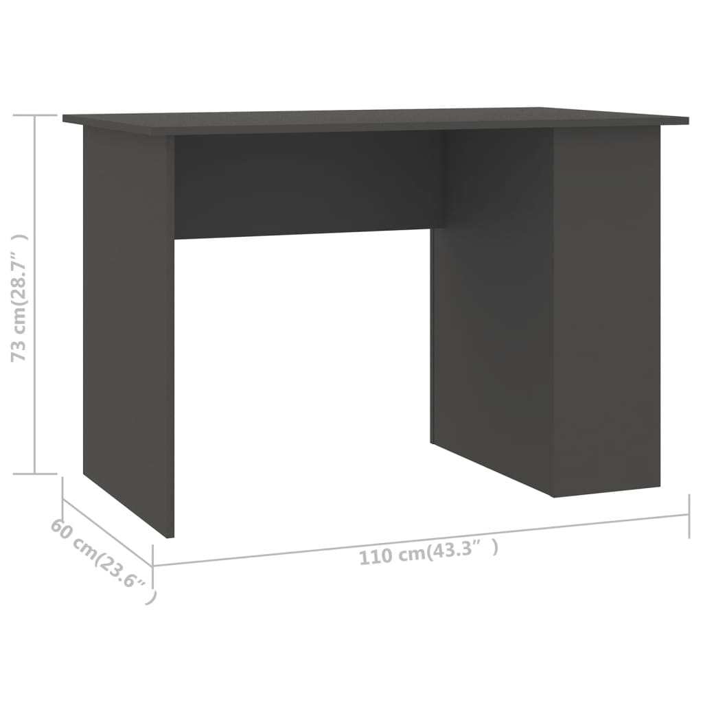 vidaXL Desk | Grey | Engineered Wood | Medium | Desk | Rectangular | Modern