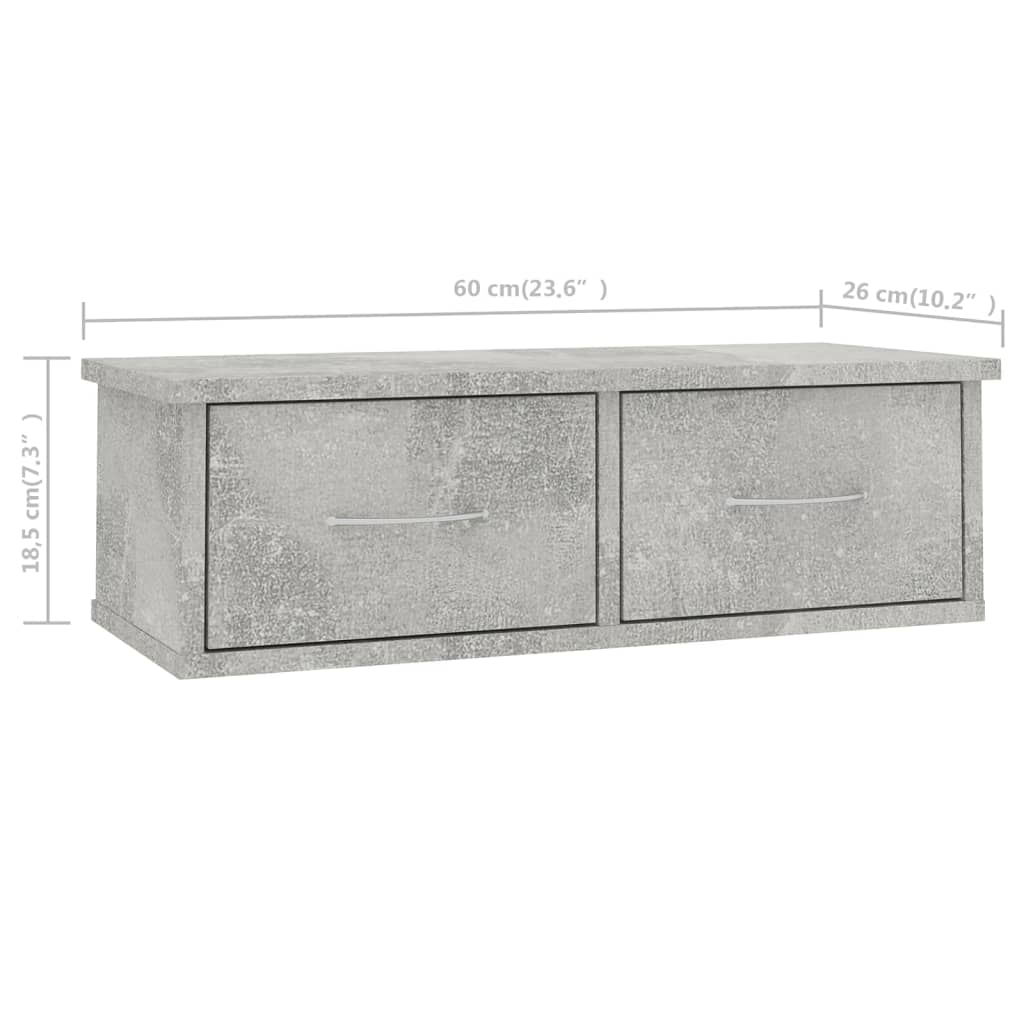 vidaXL Wall-mounted Drawer Shelf Concrete Grey 60x26x18.5 cm