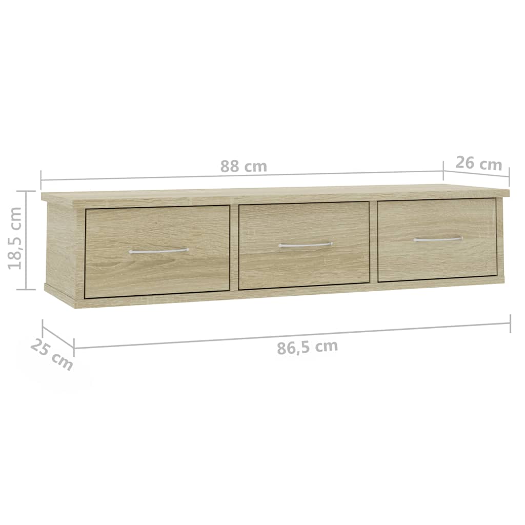 vidaXL Wall-mounted Drawer Shelf Sonoma Oak 88x26x18.5 cm
