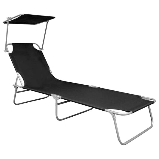 47770 vidaXL Folding Sun Lounger with Canopy Black Aluminium