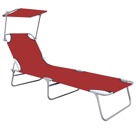 47771 vidaXL Folding Sun Lounger with Canopy Red Aluminium