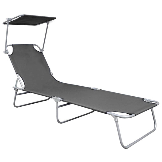 47772 vidaXL Folding Sun Lounger with Canopy Grey Aluminium