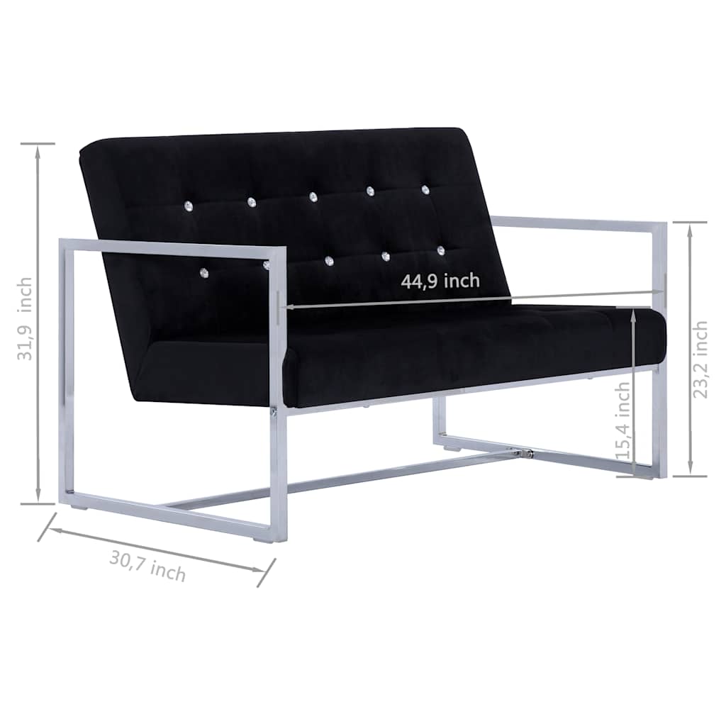 vidaXL 2-Seater Sofa with Armrests Black Chrome and Velvet
