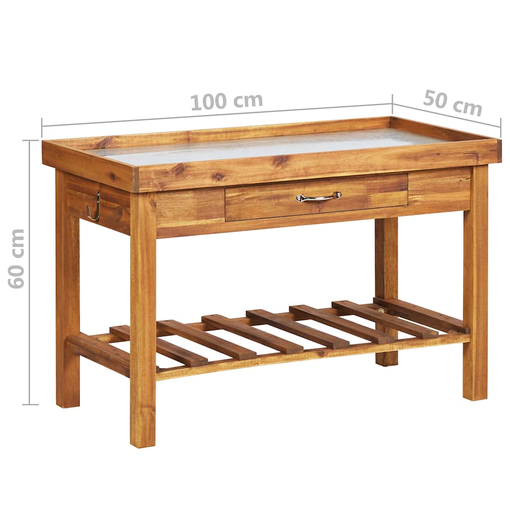 46561 vidaXL Garden Work Bench with Zinc Top Solid Acacia Wood