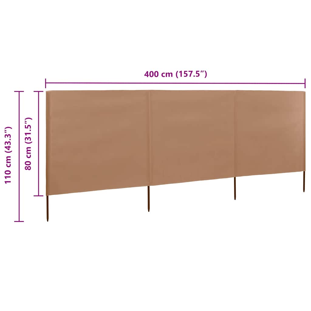 vidaXL 3-panel Wind Screen Fabric 400x80 cm Taupe