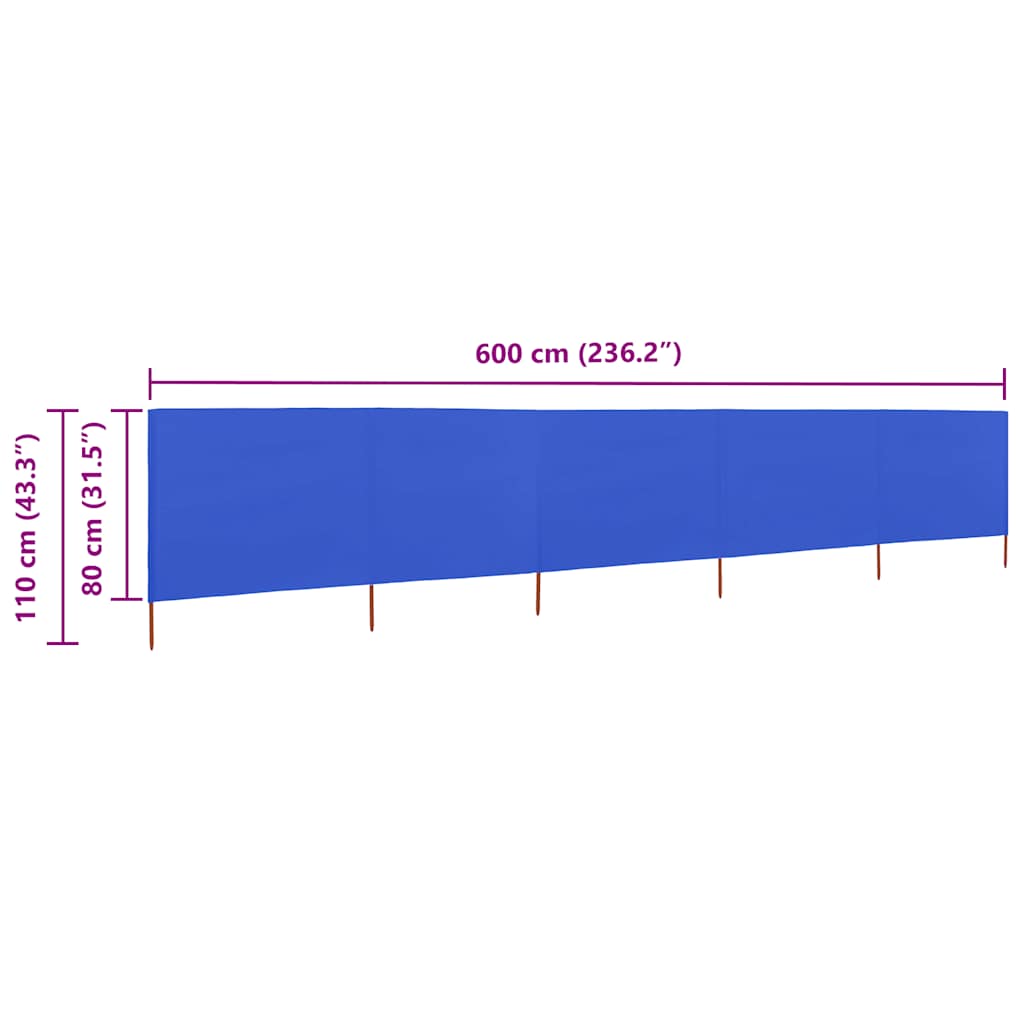 vidaXL 5-panel Wind Screen Fabric 600x80 cm Azure Blue