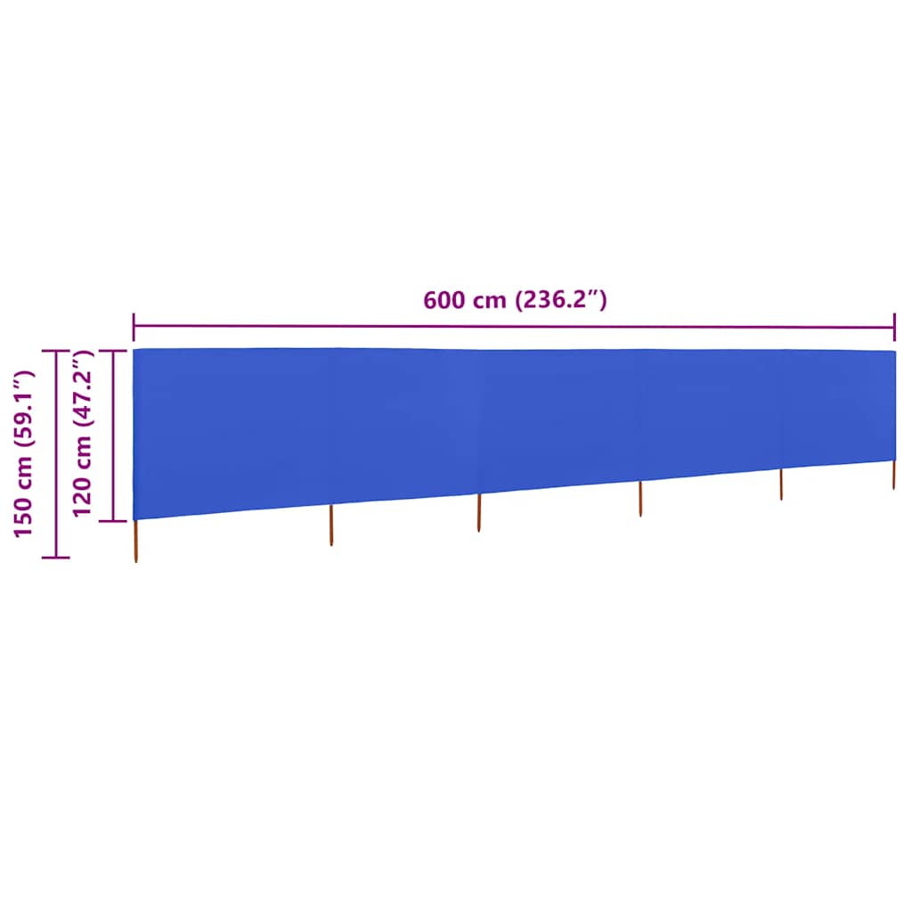 vidaXL 5-panel Wind Screen Fabric 600x120 cm Azure Blue