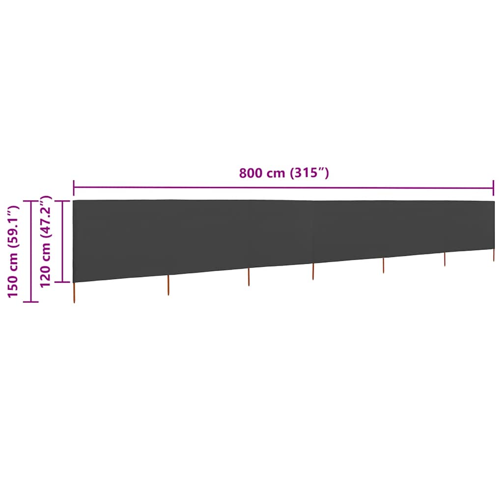 vidaXL 6-panel Wind Screen Fabric 800x120 cm Anthracite