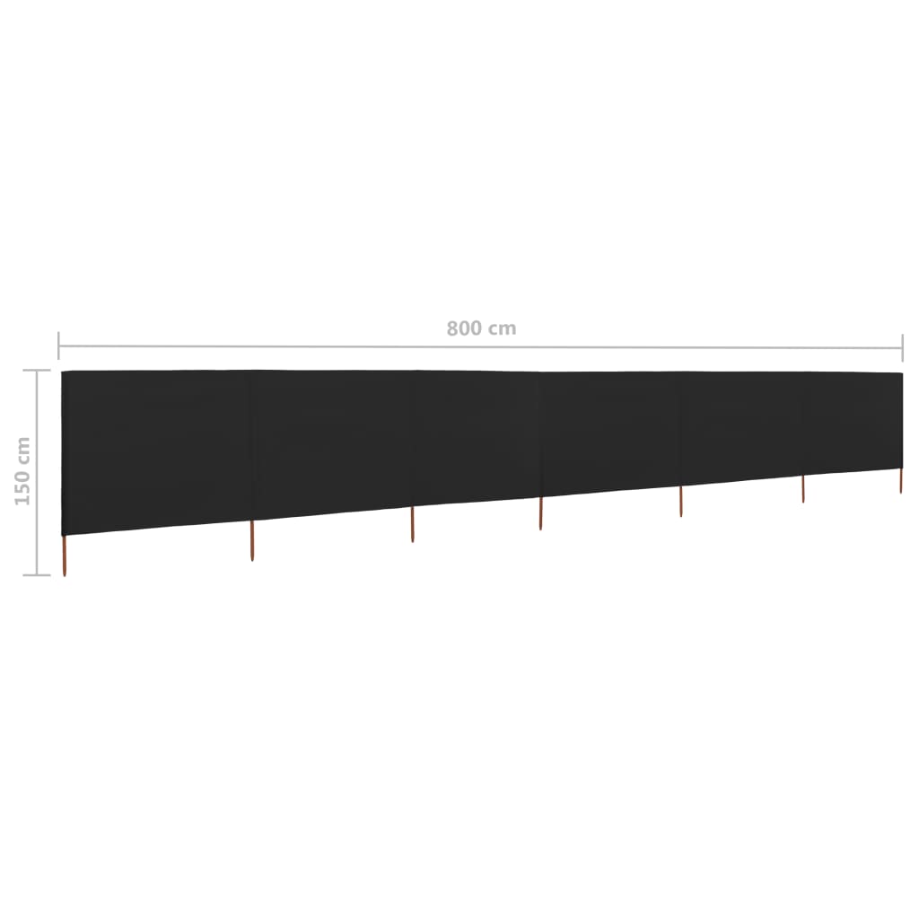 vidaXL 6-panel Wind Screen Fabric 800x120 cm Black