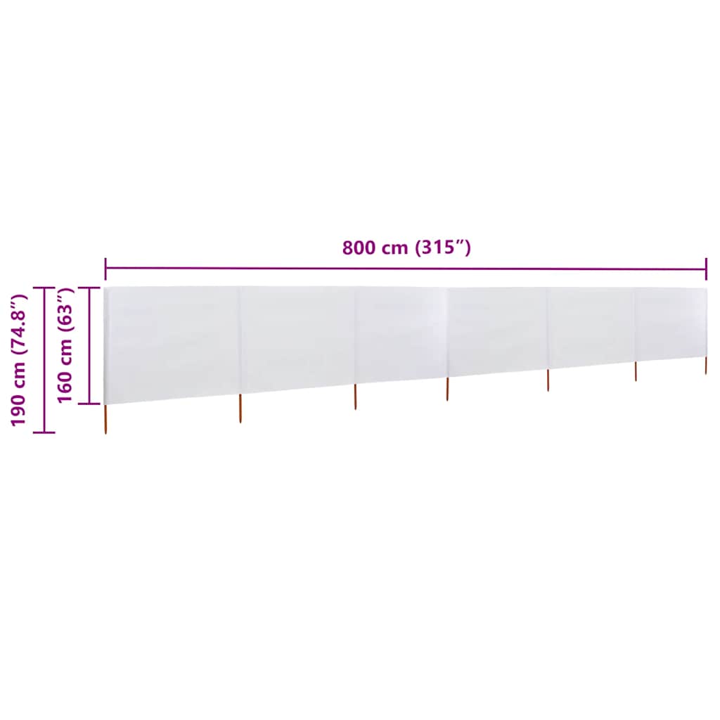 vidaXL 6-panel Wind Screen Fabric 800x160 cm Sand White