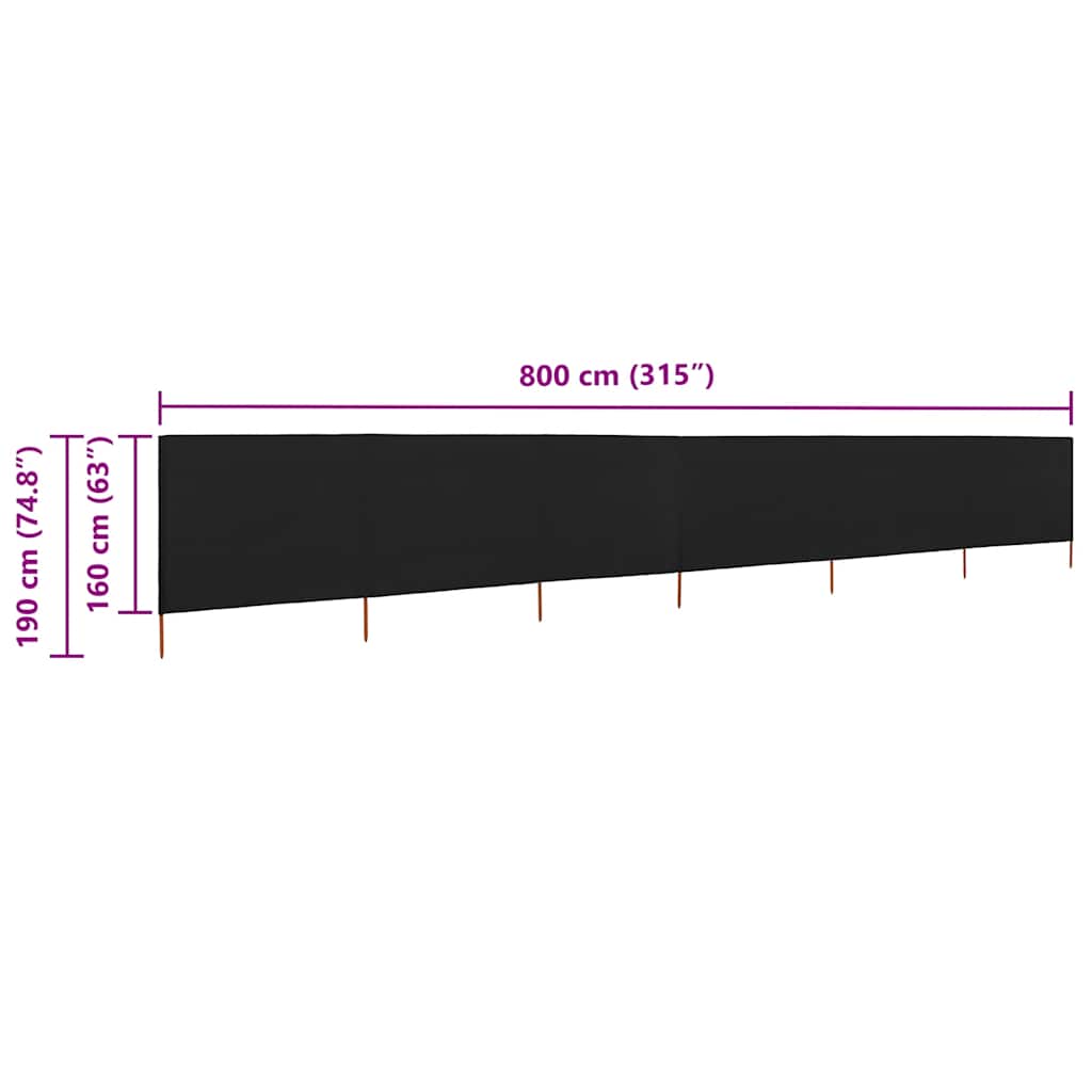 vidaXL 6-panel Wind Screen Fabric 800x160 cm Black