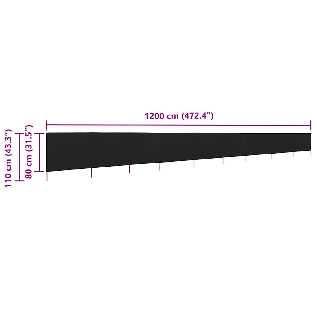 vidaXL 9-panel Wind Screen Fabric 1200x80 cm Black