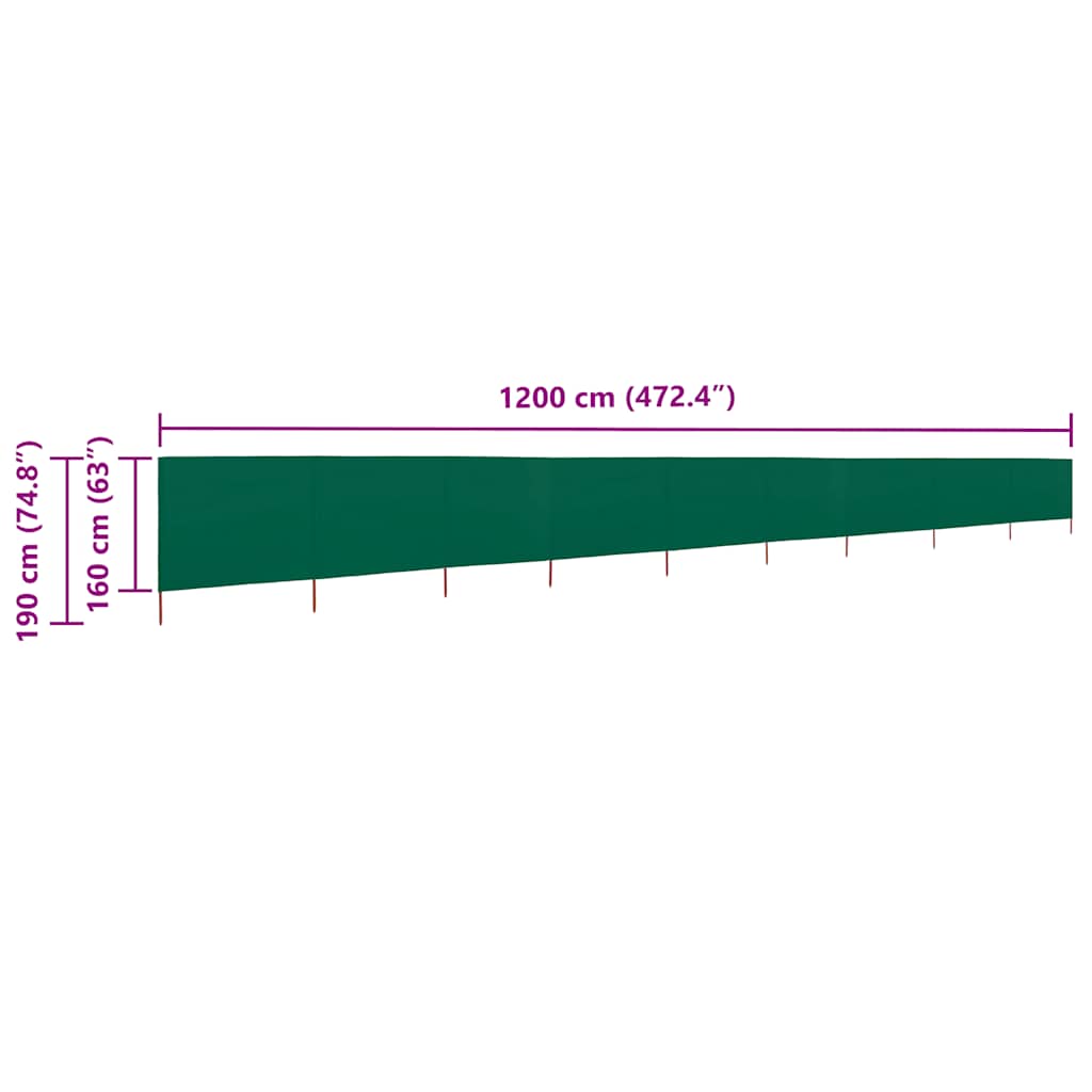 vidaXL 9-panel Wind Screen Fabric 1200x160 cm Green
