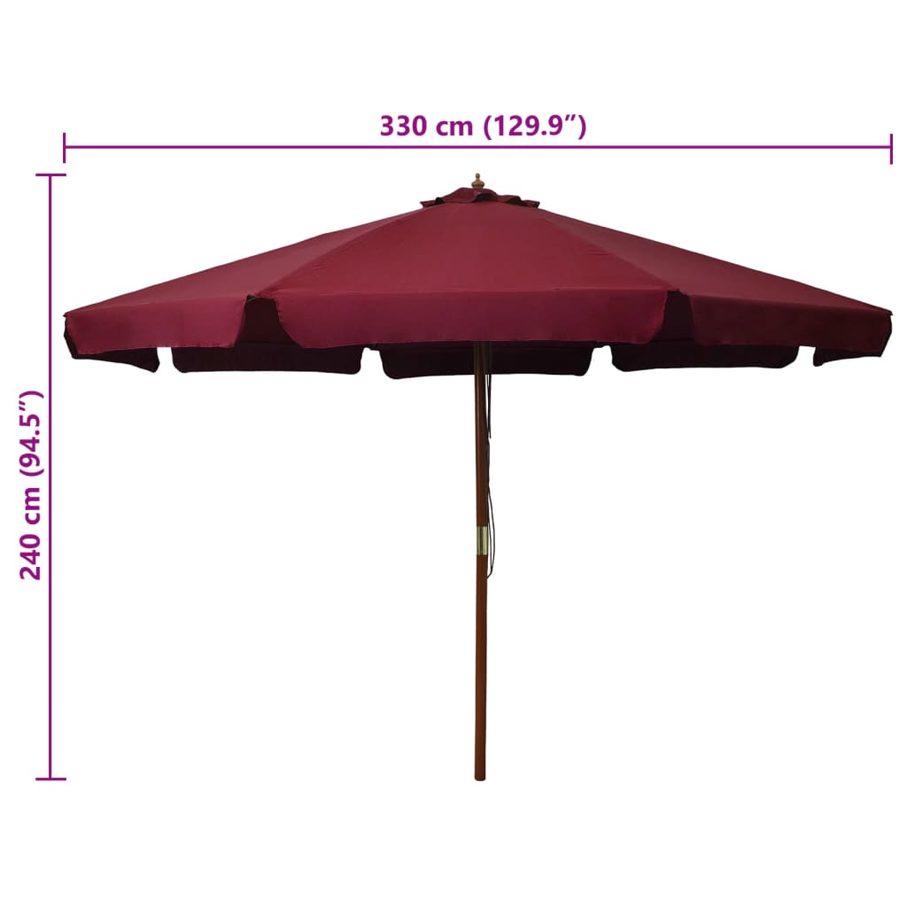 vidaXL Garden Parasol | Burgundy | Polyester, Laminated bamboo, Hardwood | Large