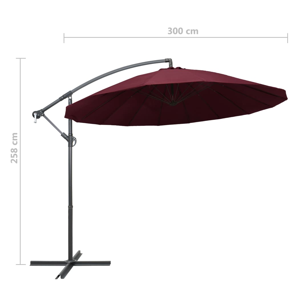 47224 vidaXL Hanging Parasol Burgundy 3 m Aluminium Pole