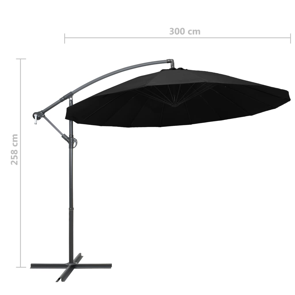 vidaXL Hanging Garden Parasol Black 3 m Aluminium Pole