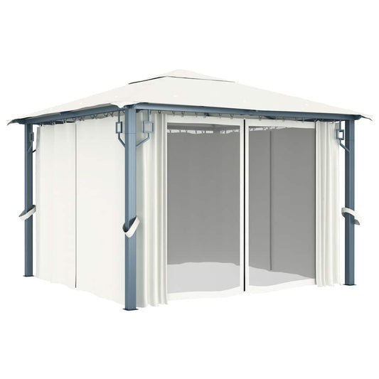 48042 vidaXL Gazebo with Curtain 300x300 cm Cream Aluminium