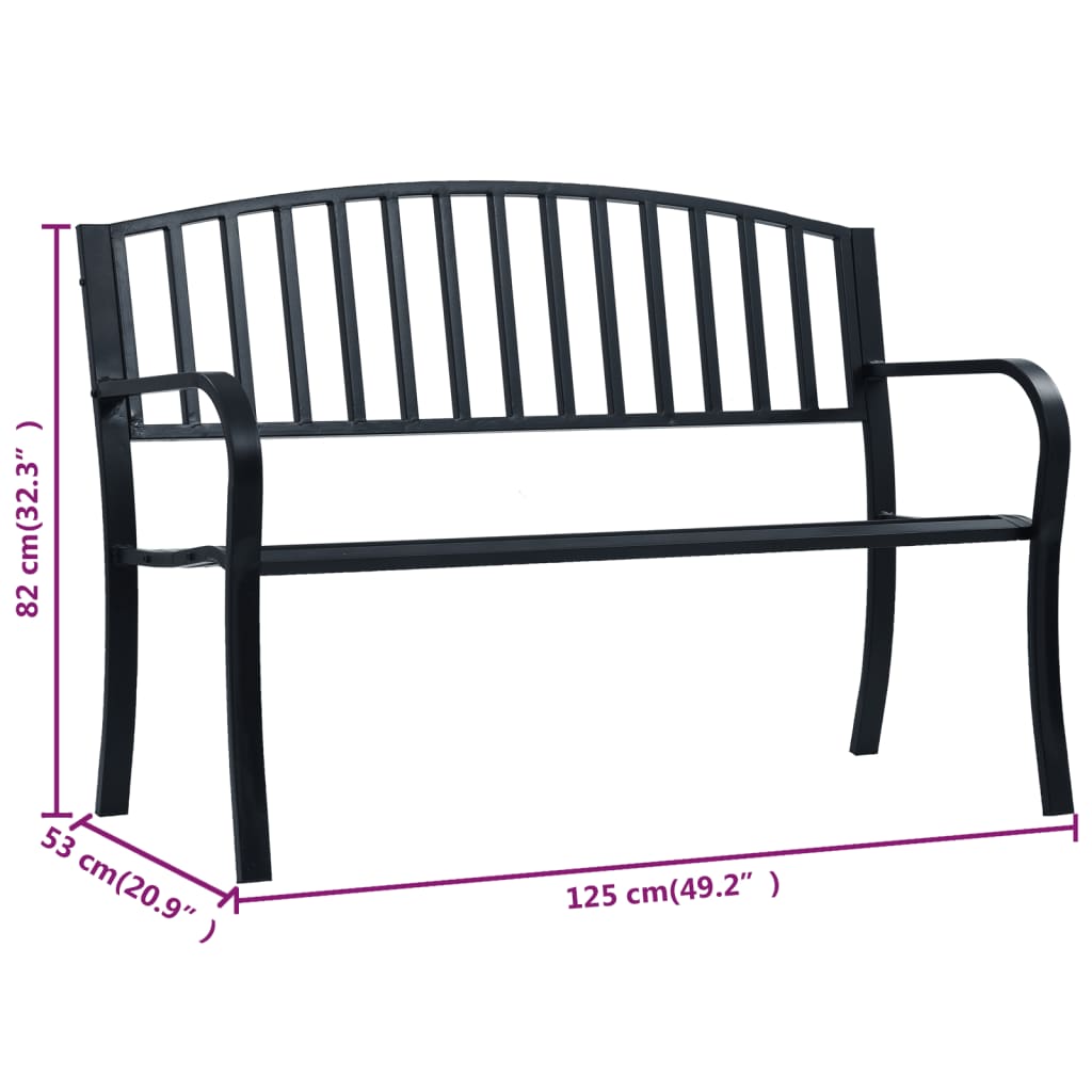 vidaXL Garden Bench | Black | Steel | 125 cm | Durable | Garden Bench