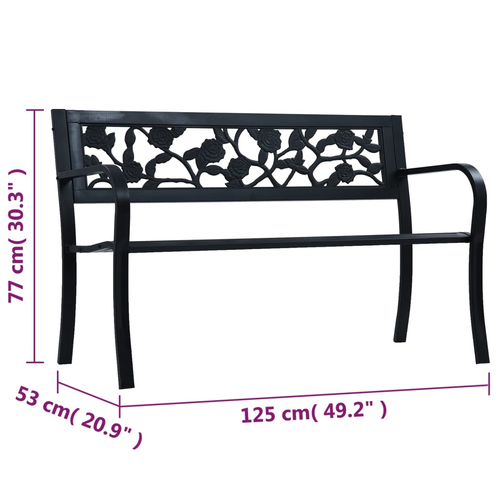 vidaXL Garden Bench | Black | Steel | 125 cm | Durable | Garden Bench