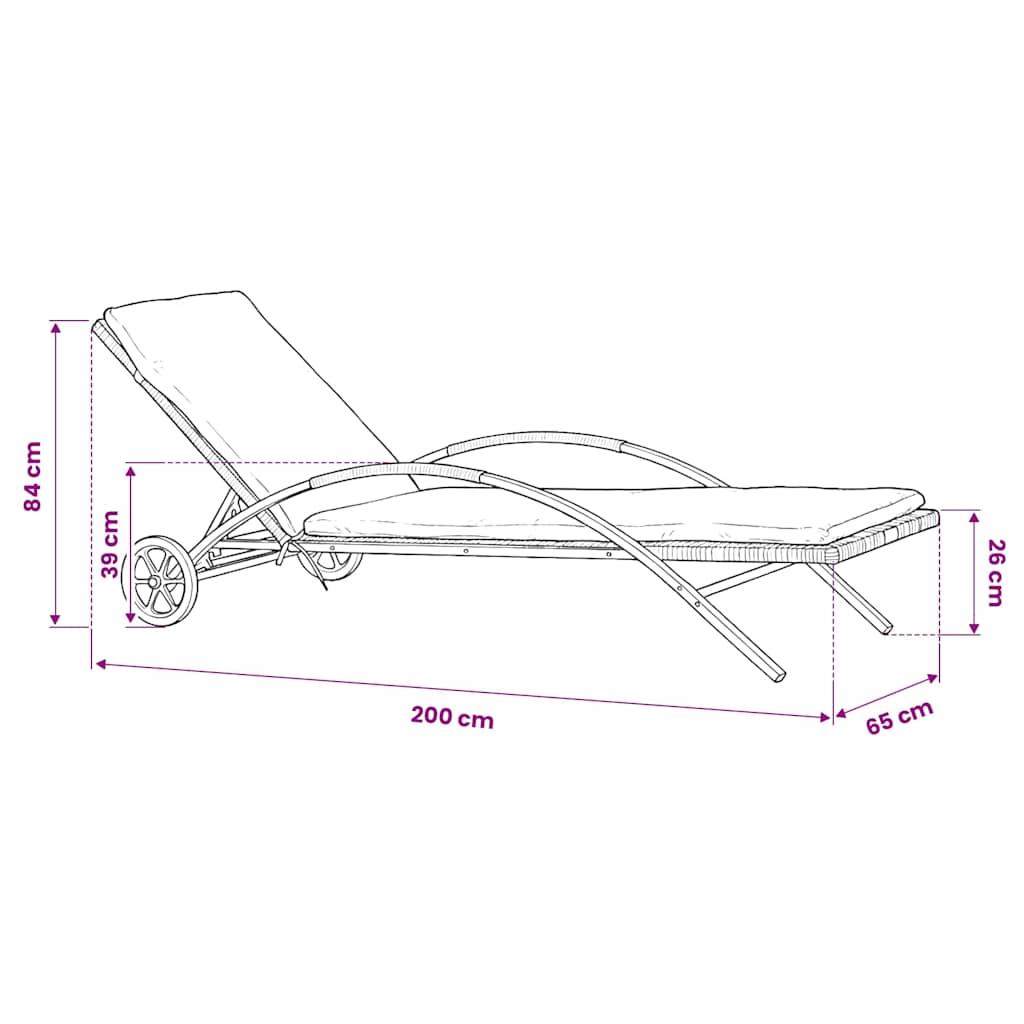 vidaXL Sun Lounger with Cushion & Wheels Poly Rattan Anthracite