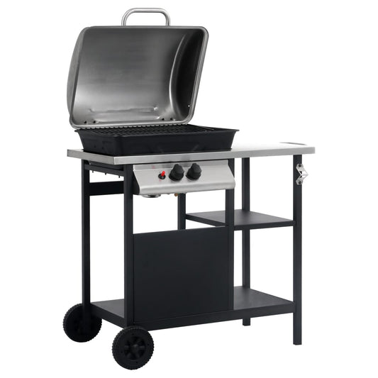 vidaXL Gas BBQ Grill with 3-layer Side Table Black and Silver