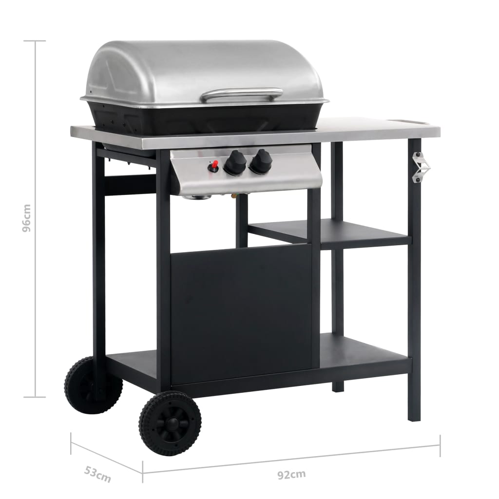 vidaXL Gas BBQ Grill with 3-layer Side Table Black and Silver
