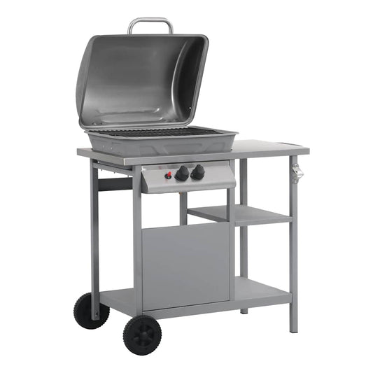 vidaXL Gas BBQ Grill with 3-layer Side Table Silver