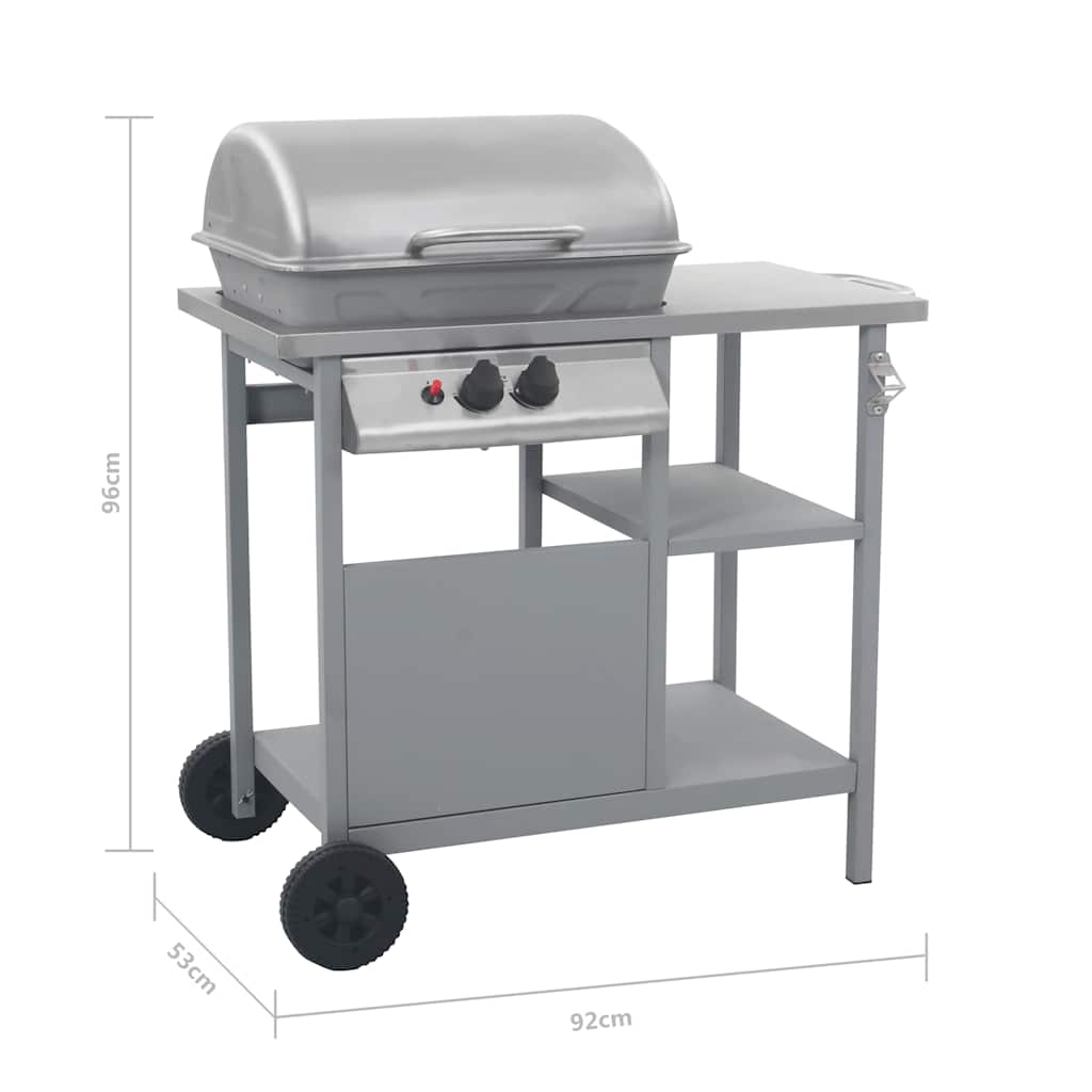 vidaXL Gas BBQ Grill with 3-layer Side Table Silver