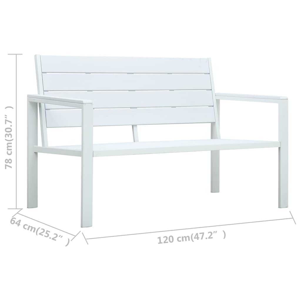 47870 vidaXL Garden Bench 120 cm HDPE White Wood Look