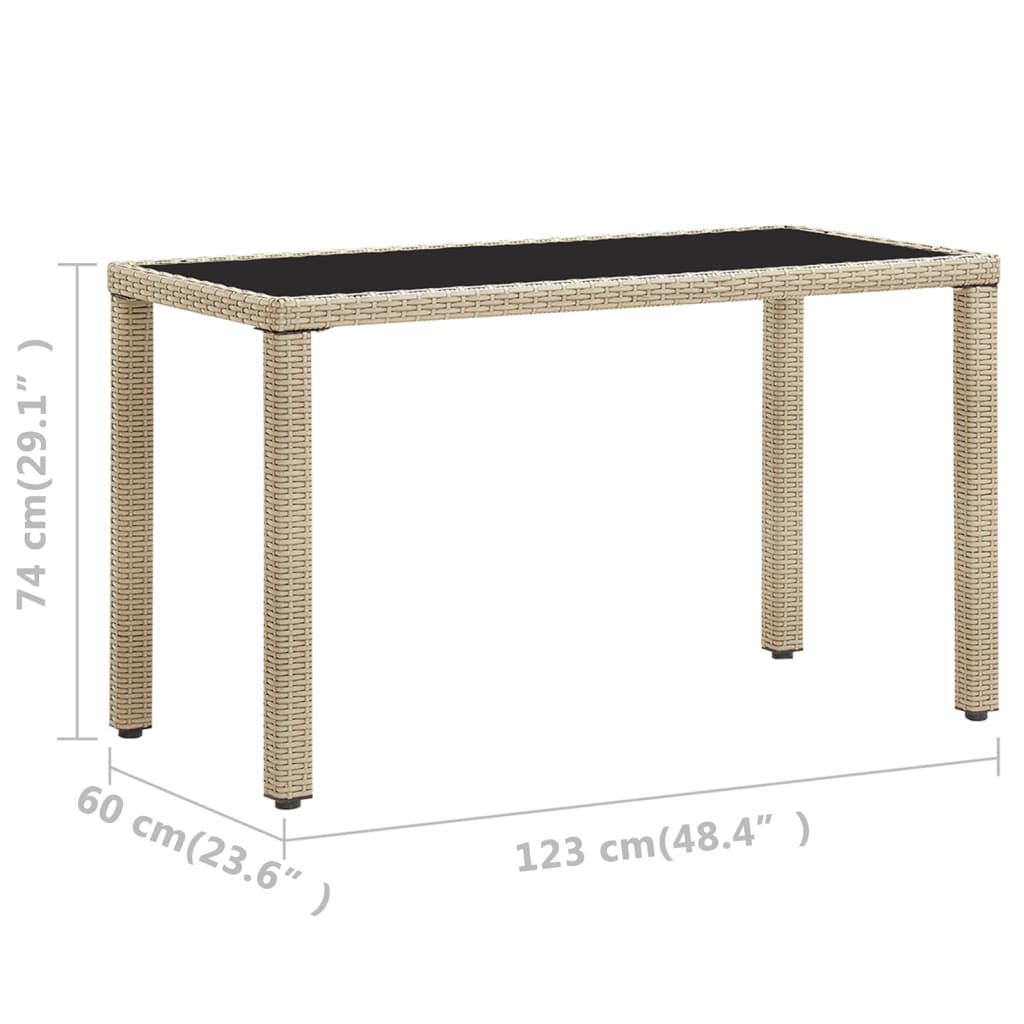 vidaXL Outdoor Dining Table | Beige | PE rattan and steel with tempered glass