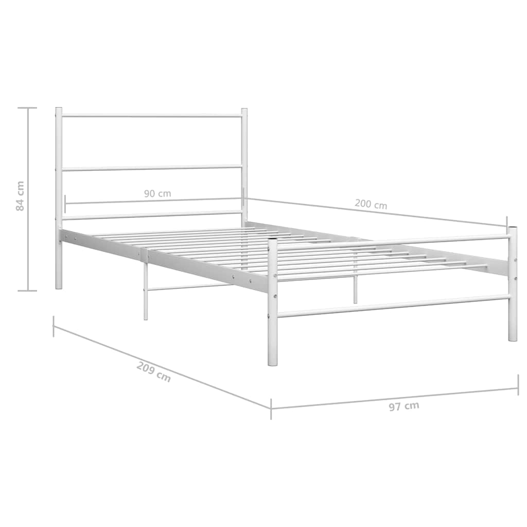 vidaXL Bed Frame without Mattress White Metal 90x200 cm