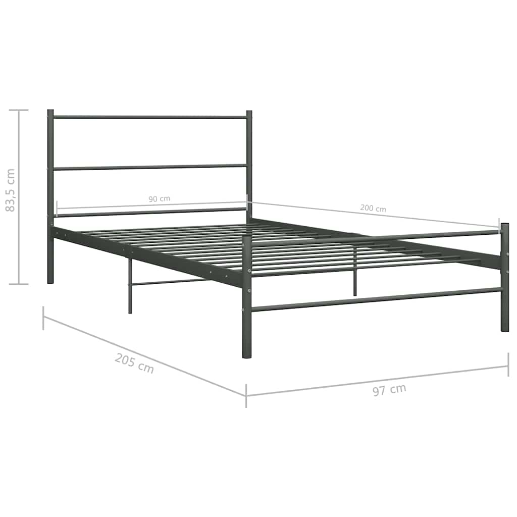 vidaXL Bed Frame without Mattress Grey Metal 90x200 cm