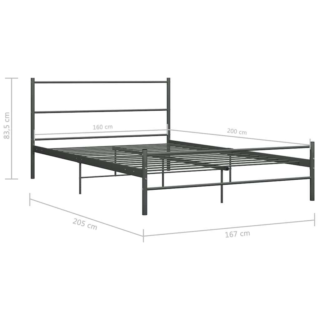 vidaXL Bed Frame | Grey | Metal | Double | Durable | Bed Frame | Rectangular