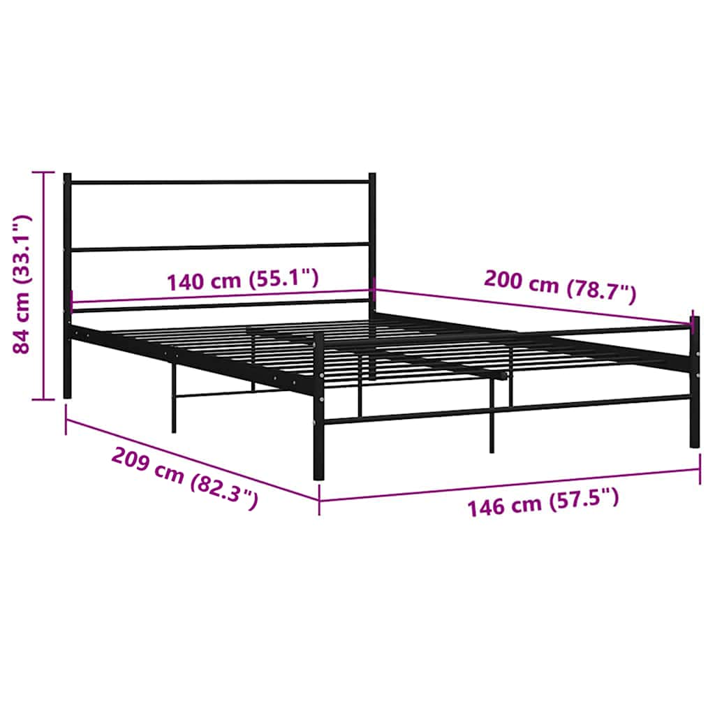 vidaXL Bed Frame | Black | Metal | 140x200 cm | Durable | Bed Frame
