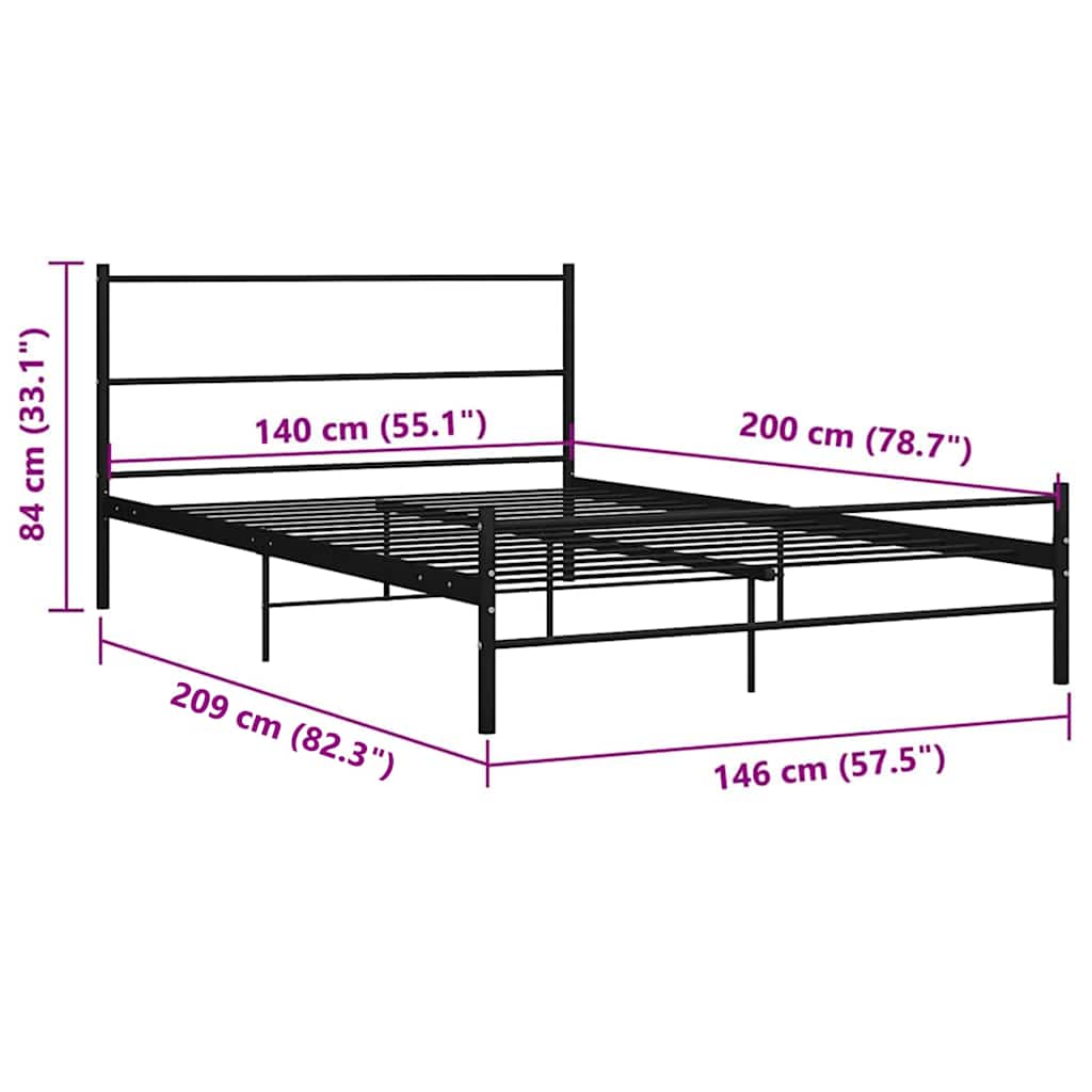vidaXL Bed Frame with Headboard without Mattress Black 140x200cm Metal