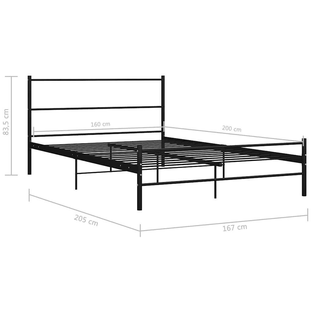vidaXL Bed Frame | Black | Metal | 160 x 200 cm | Durable | Bed Frame