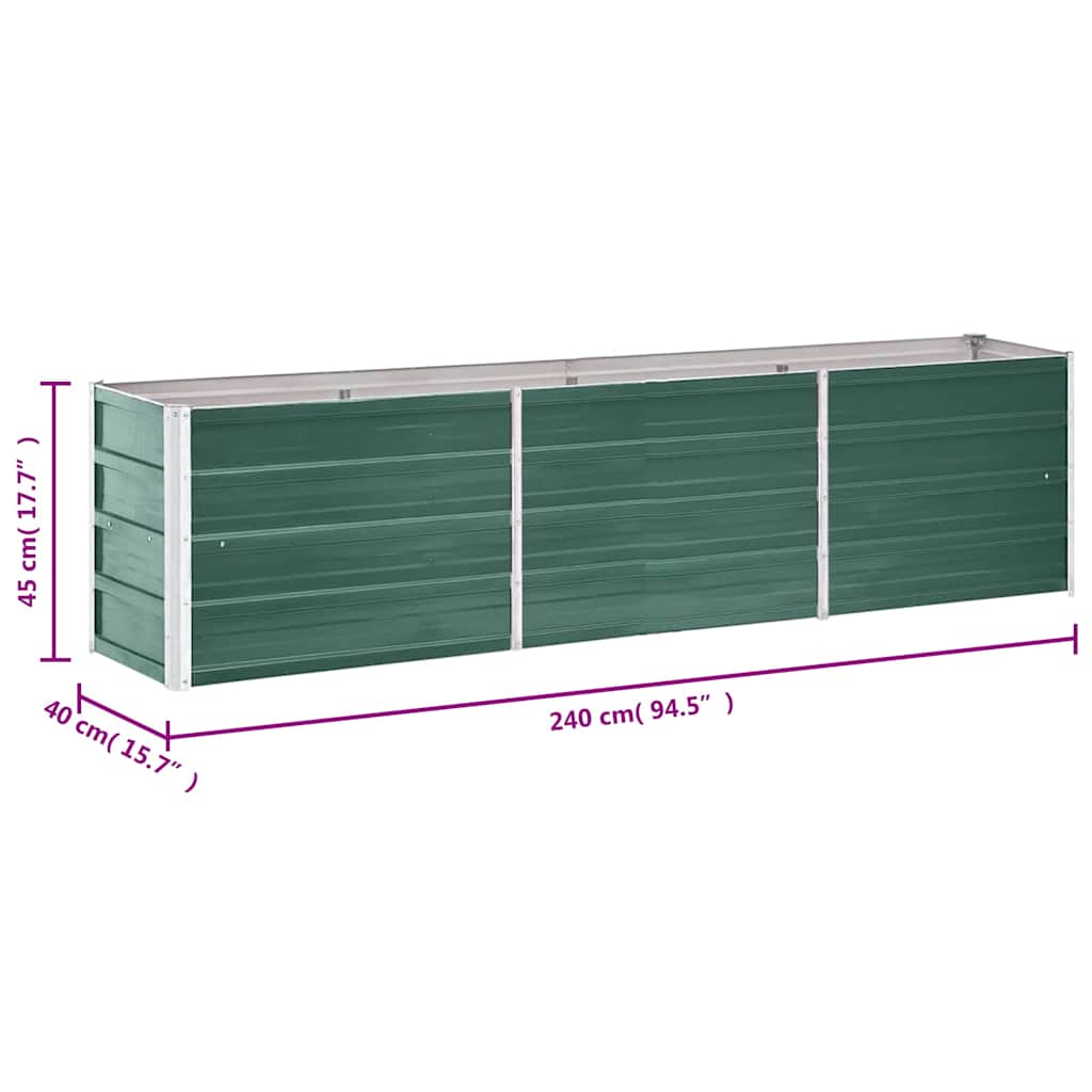 vidaXL Garden Raised Bed Galvanised Steel 240x40x45 cm Green