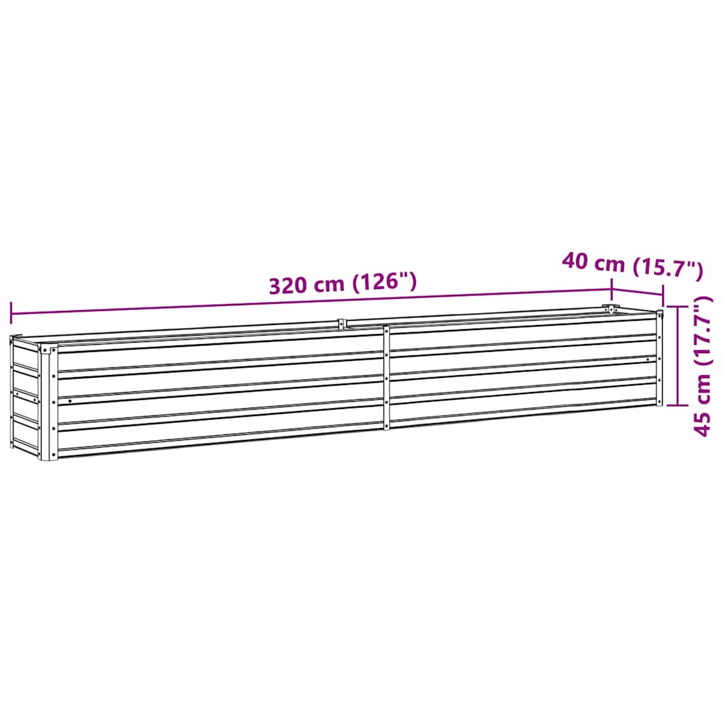 47053 vidaXL Garden Raised Bed Galvanised Steel 320x40x45 cm Green