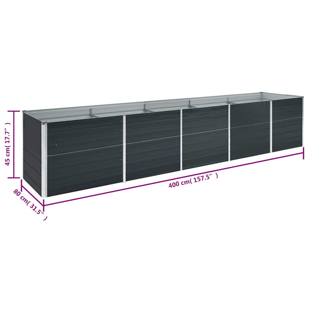 47059 vidaXL Garden Raised Bed Galvanised Steel 400x80x45 cm Anthracite