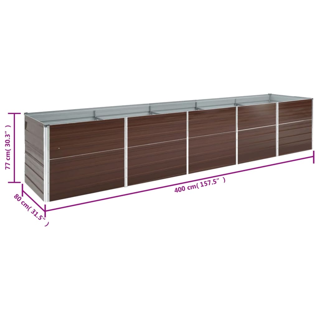 vidaXL Garden Raised Bed Galvanised Steel 400x80x77 cm Brown