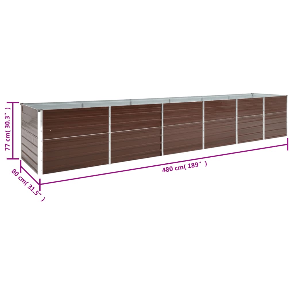 vidaXL Raised Bed | Brown | Galvanised Steel | 480x80x77 cm | Durable | Planter