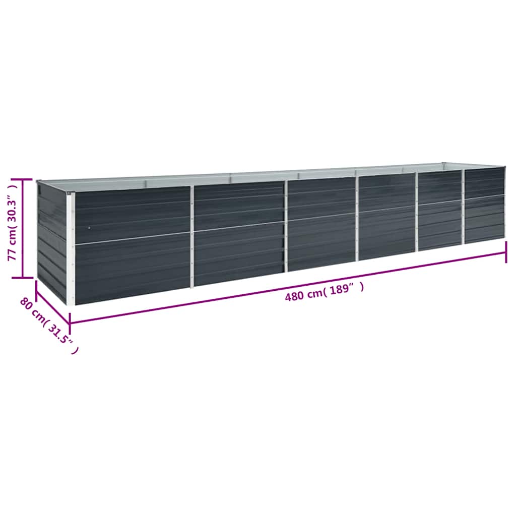 vidaXL Garden Raised Bed Galvanised Steel 480x80x77 cm Anthracite