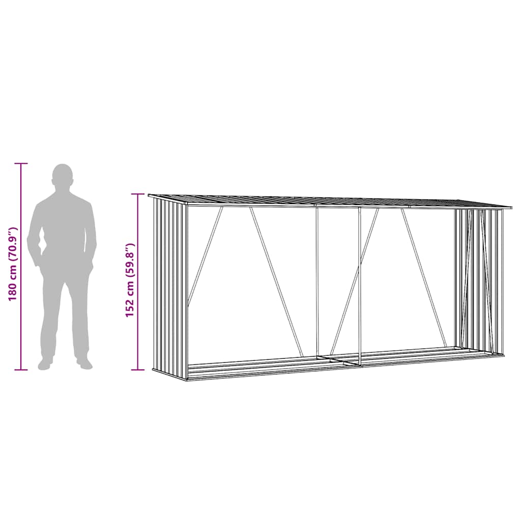 vidaXL Garden Log Storage Shed Galvanised Steel 330x84x152 cm Anthracite