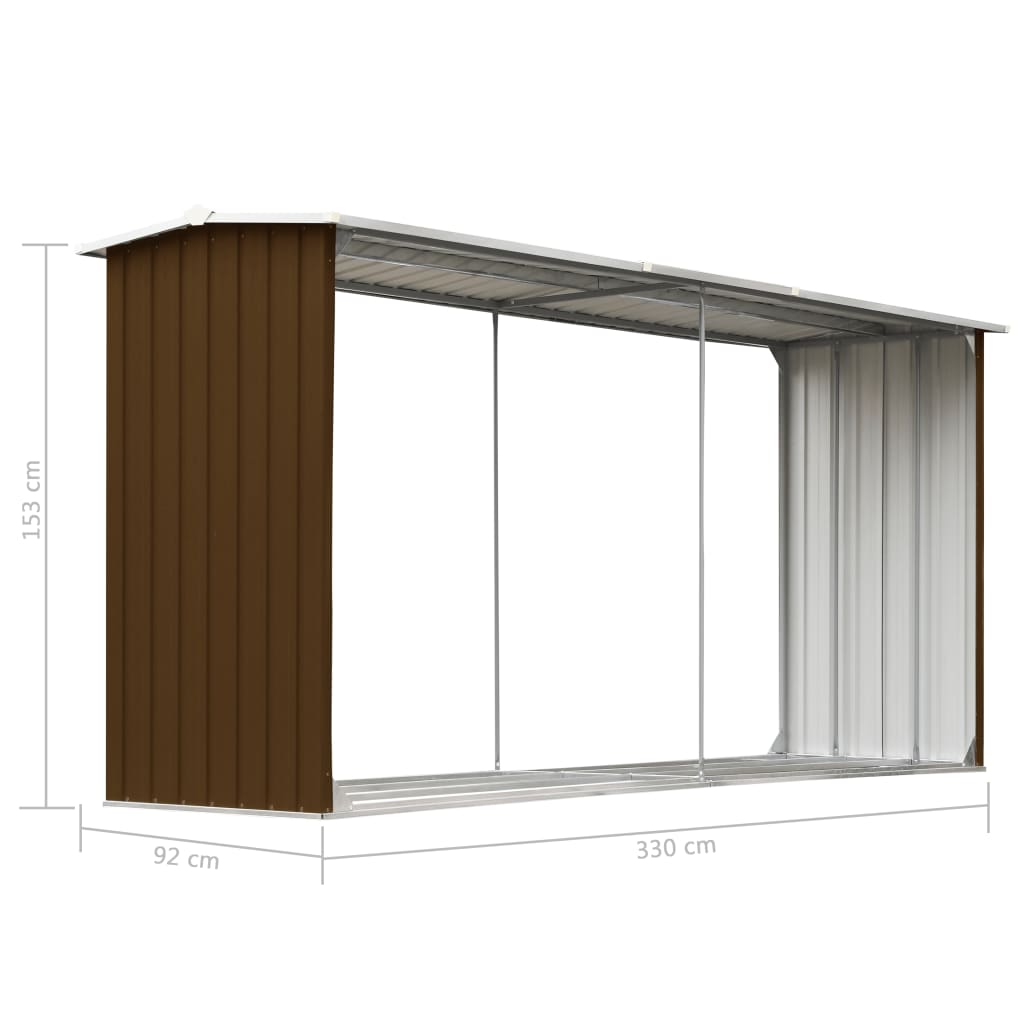 vidaXL Garden Log Storage Shed Galvanised Steel 330x92x153 cm Brown