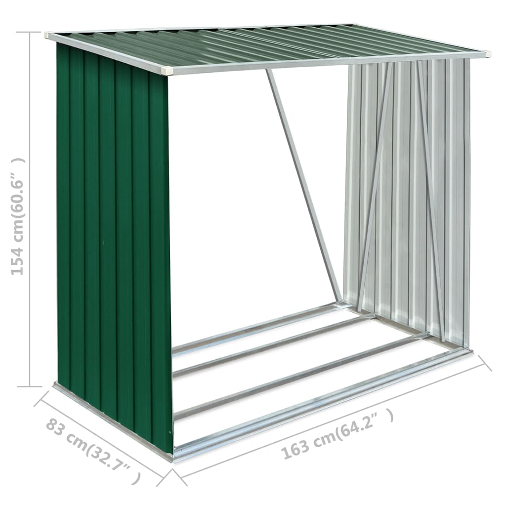 vidaXL Garden Log Storage Shed Galvanised Steel 163x83x154 cm Green