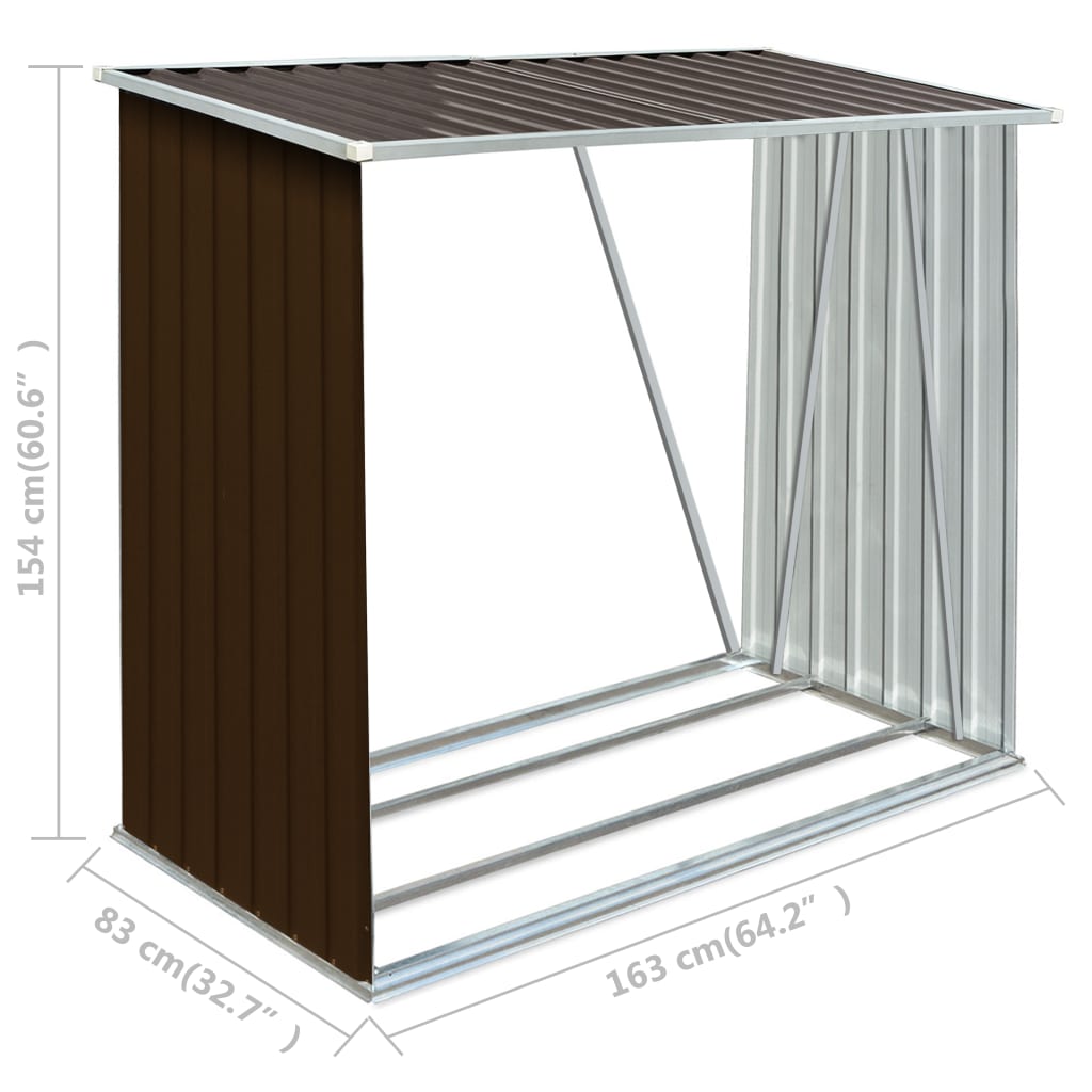 vidaXL Garden Log Storage Shed Galvanised Steel 163x83x154 cm Brown