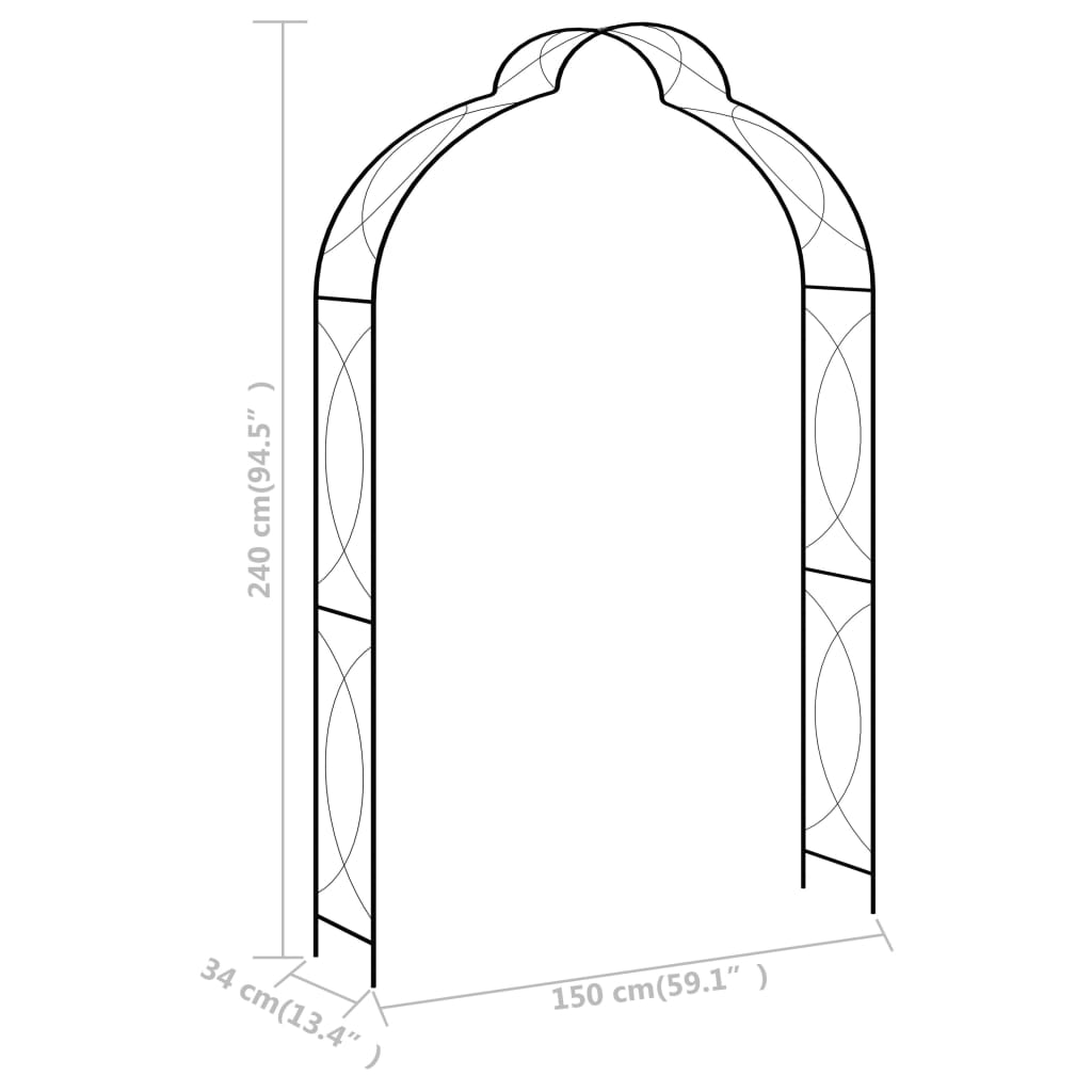 vidaXL Garden Arch Black 150x34x240 cm Iron